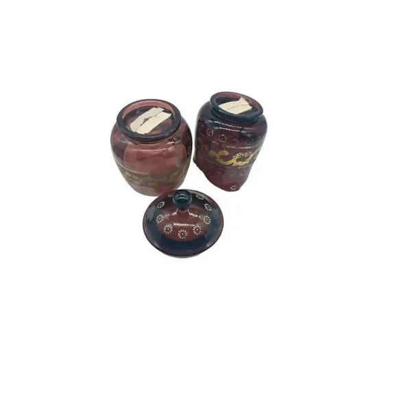 Antique Victorian Purple Glass Panel Gold Scrollwork Creamer & Sugar​​ - Picture 3 of 13